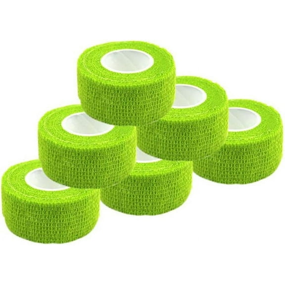 Self Adherent Wrap Tape 6-Pack, 1 Inch X 5 Yards, Green, Medical Cohesive Bandages for Sports, Wrist and Ankle