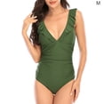 thumbnail image 3 of Toystoory Traje de baño ajustado con volantes sexy para mujer Traje de baño con cuello en V profundo Ahueca hacia fuera sin espalda Ropa de Traje de baño verde M, 3 of 6