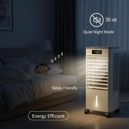 3-in-1 Portable Evaporative Air Conditioner Fan – 7L (1.84 Gal) Water Tank – 3 Speeds – Touch & Remote Control – Quiet Windowless Cooling & Humidifier – 65W 120V – Home, Bedroom, Office – White