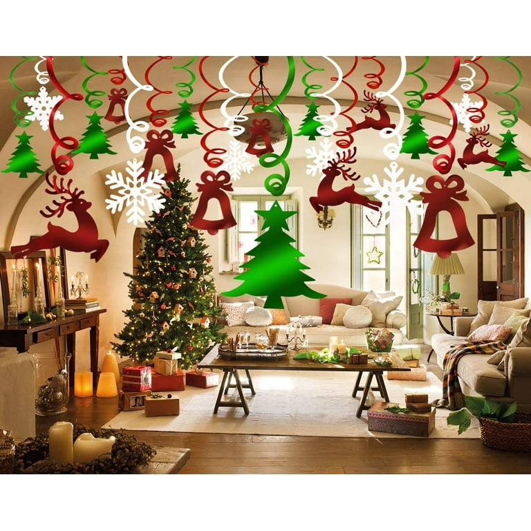 Christmas Hanging Swirl Decorations - 20-Piece Santa Snowman Tree Garland For Ceiling Party Decor