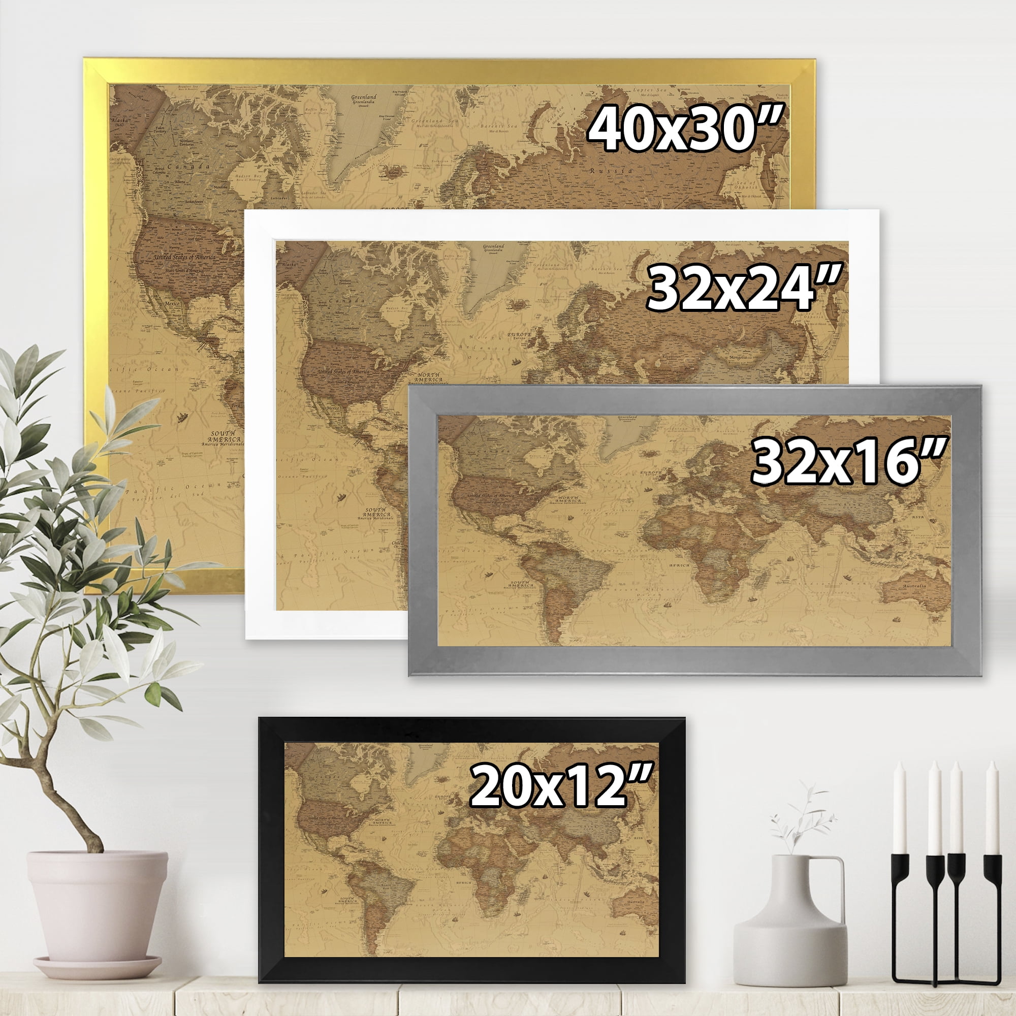Designart 'Ancient World Map III' Vintage Framed Art Print