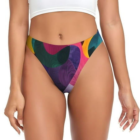 Qokaie Vibrant Abstract Flow Printed Women s Cotton Thong Underwear  Sexy Breathable Panties G-string-3X-Large
