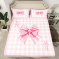 thumbnail image 2 of Manfei Princess Pink Ribbon Bed Sheets for Girl, Cartoon Monogrammed R King Sheets, Buffalo Plaid Sheet Set, Microfiber Bedroom Decor, 4 Pieces, 2 of 7