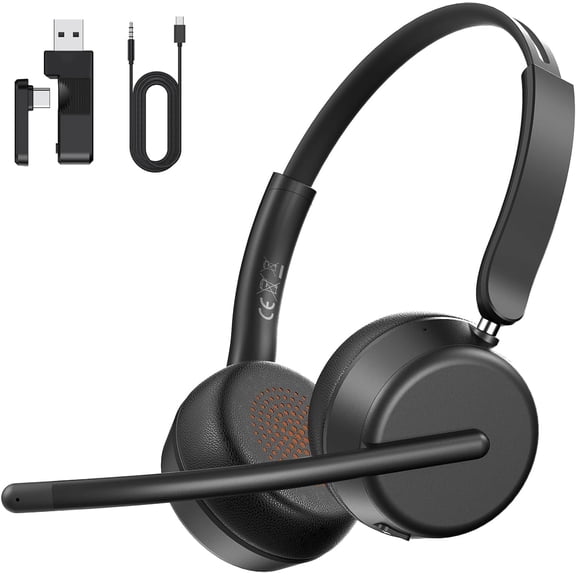 Wireless Headset with AI Noise-Canceling Mic, Bluetooth 5.4 Headphones for Home Office Remote Work, Phone, Computer, Black