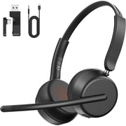 Wireless Headset with AI Noise-Canceling Mic, Bluetooth 5.4 Headphones for Home Office Remote Work, Phone, Computer, Black