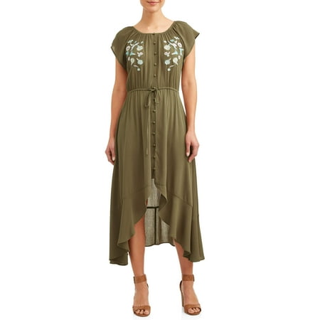 Front Georgette Dress - Women's Convertible Faux Button Front Hi/Low Dress