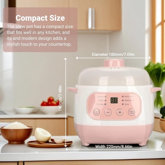 1L Slow Cooker, Mini Smart Ceramic Pot Soup Porridge Cooker with Lid, Electric Stew Pot Prevent Dry Burning, Time Appointment with 24H Reservation, Kitchen Appliances for Cooking