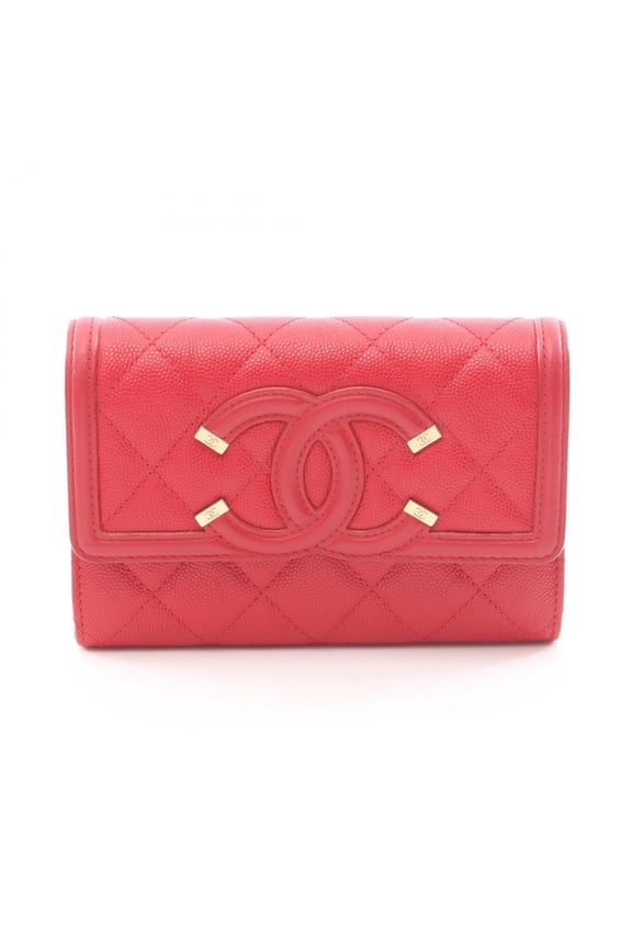 Pre-Owned Chanel CC Filigree Matelass Bi-fold Wallet, Caviar Leather (Grained Calfskin),...