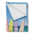 thumbnail image 2 of Ocean Soft Flannel Fleece Throw Blanket, Illustration of Surfboards on the Sandy Beach the Skyd the Sea Theme Print, Cozy Plush for Indoor and Outdoor Use, 70" x 90", Multicolor, by Ambesonne, 2 of 5