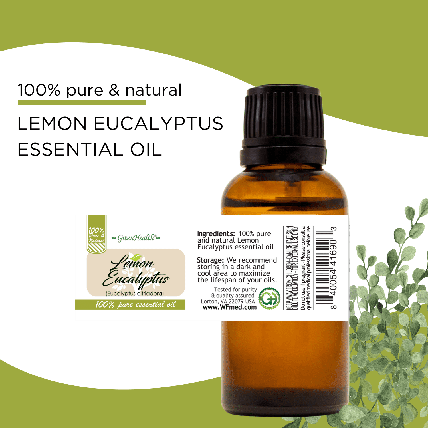 GreenHealth 100% Pure Lemon Eucalyptus Essential Oil 32 fl oz Aluminum Bottle with Plug Cap