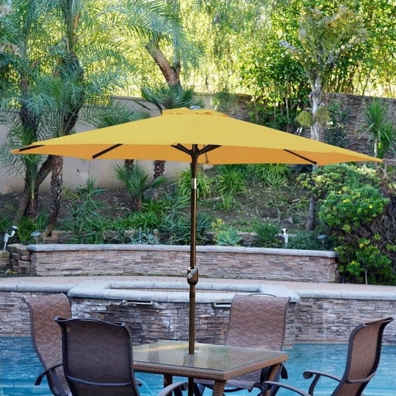 Jeco 9ft. Aluminum Patio Market Umbrella Tilt with Crank in Yellow Fabric Champagne Pole