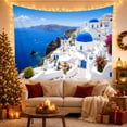 thumbnail image 3 of Greek Village on a Cliff with the Sea Serene Coastal Wall Art for Ocean Lovers Coastal Decor Housewarming Gift Tapestry Wall Hanging for Living Room and Bedroom, 3 of 7