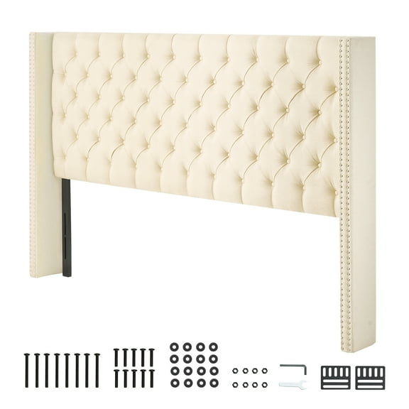 KFFKFF King Size Headboard with Adjustable Height, Diamond Tufted Design for Comfort, Dimensions W84.1 x H (54.33-60.24) x D 8.27 in, Suitable for Bedrooms, Hotels, Guesthouses, Dormitories, Cream