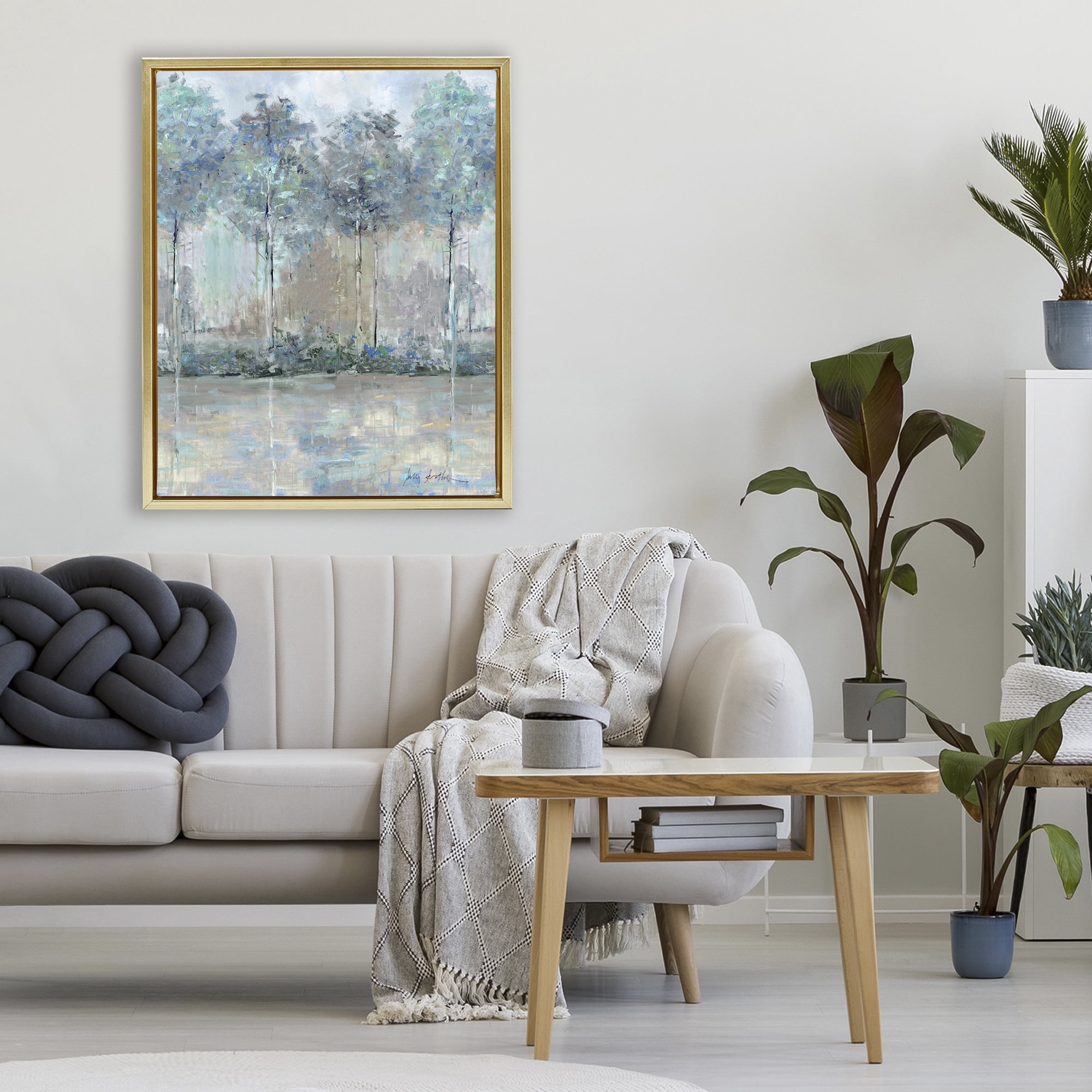 Stupell Industries Subdued Impression of Trees Gold Framed Floater Canvas Wall Art, design by Sally Swatland