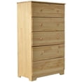 thumbnail image 1 of Pemberly Row Contemporary 5-Drawer Solid Pine Wood Chest Dresser in Natural, 1 of 7