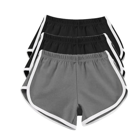 RYRJJ 3 Packs Soft Comfy Booty Cotton Workout Shorts for Women Breathable Lounge Yoga Sweat Shorts Cycling Hiking Hot Pants(3 Pack-Black/Black/Gray M)