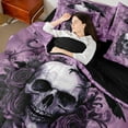 thumbnail image 7 of Manfei Adult Skull Skeleton Bedding Comforter Set 7 Pieces, Gothic Romantic Full Bedding Set, Rose Flower Floral Reversible Fitted Sheet Flat Sheet, Lightweight Room Decor, 7 of 7