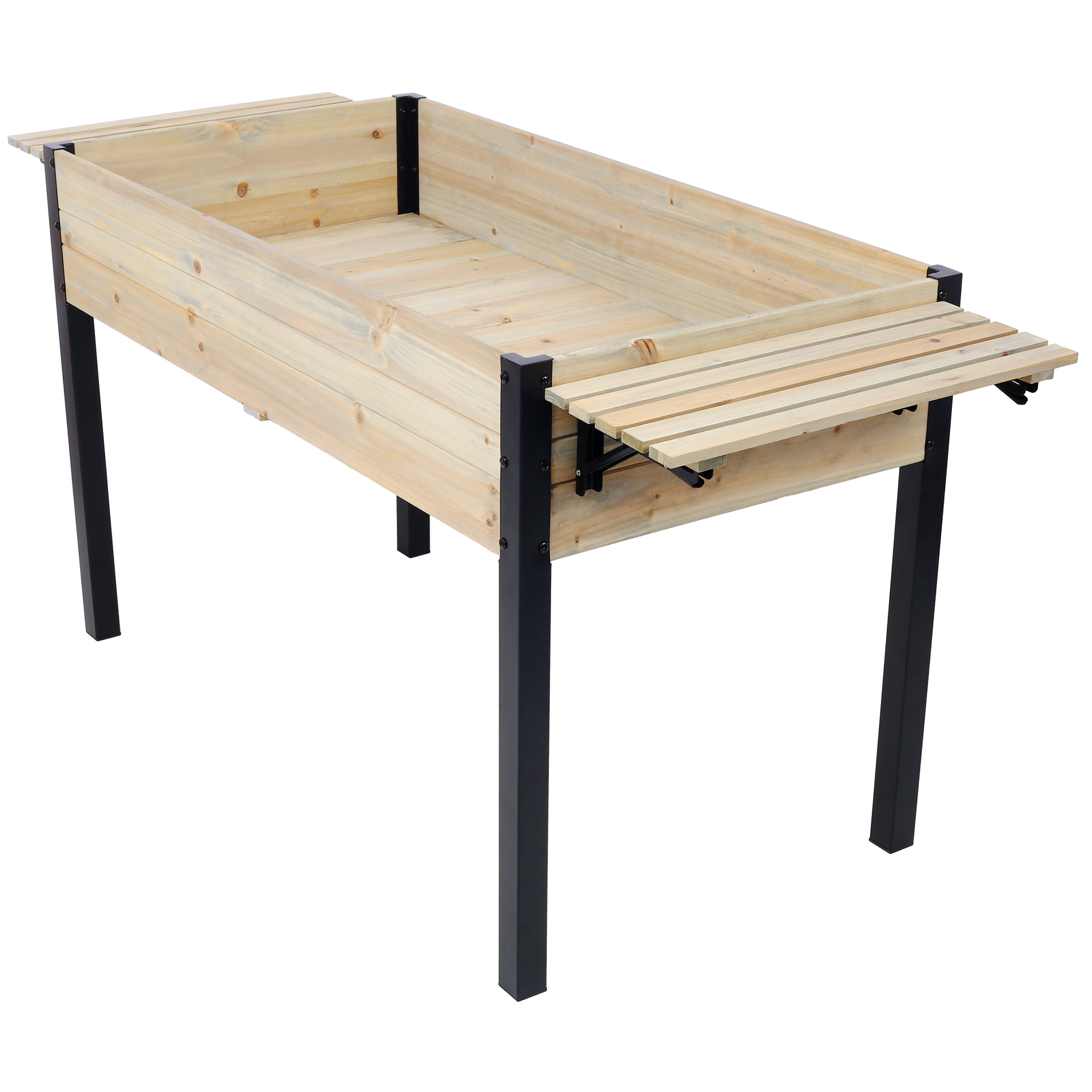 Raised Garden Bed, Planter Box with Metal Legs Storage Shelf for Garden Backyard Patio, Black Brown