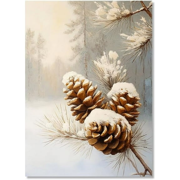 Christmas Cedar Tree Snow Landscape Poster Farmhouse Elk Pine Cones Snowman Canvas Print Winter Forest Wall Art Pictures Living Room Decor (SKU3,8 x12inch=(20 x30 cm),Unframed)