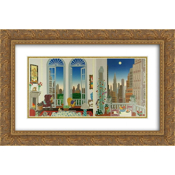 Manhattan Fantasy 2x Matted 22x15 Gold Ornate Framed Art Print by Thomas McKnight