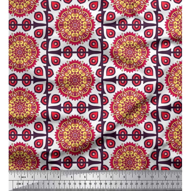 Soimoi Polyester Crepe Fabric Arrow & Floral Mandala Print Fabric by The Yard 52 Inch Wide