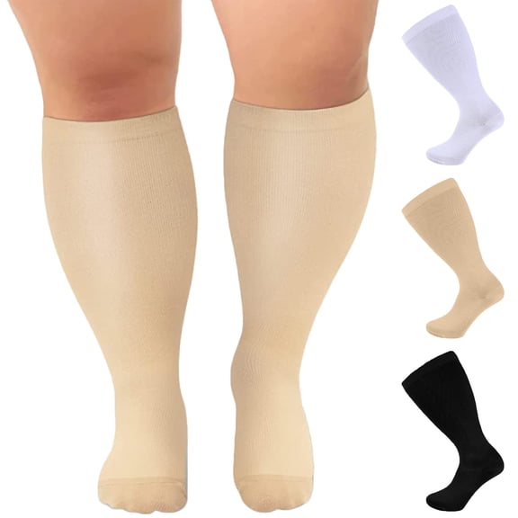 WIZUTIZ Mens Women Plus Size Socks High Tube Breathable Solid Color Running Fitness Calf Support