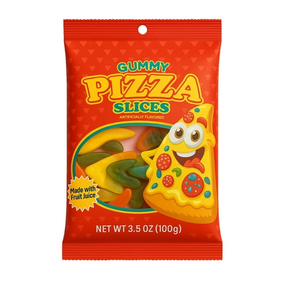 Sweeto Gummy Fruit Juice Flavored Chewy Pizza Slices Candy 3.5 oz Bag