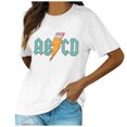 thumbnail image 1 of WEAIXIMIUNG T-Shirt Décontracté de Mode pour Femmes, Manches Courtes, Col Rond, avec Impression de Lettres, 1 of 4