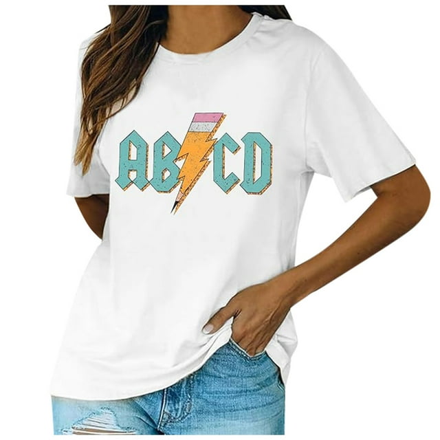 WEAIXIMIUNG T-Shirt Décontracté de Mode pour Femmes, Manches Courtes, Col Rond, avec Impression de Lettres