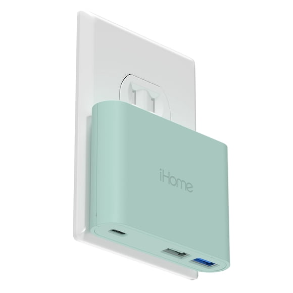 Cargador iHome AC Pro multipuerto USB de pared de 32 W, color menta