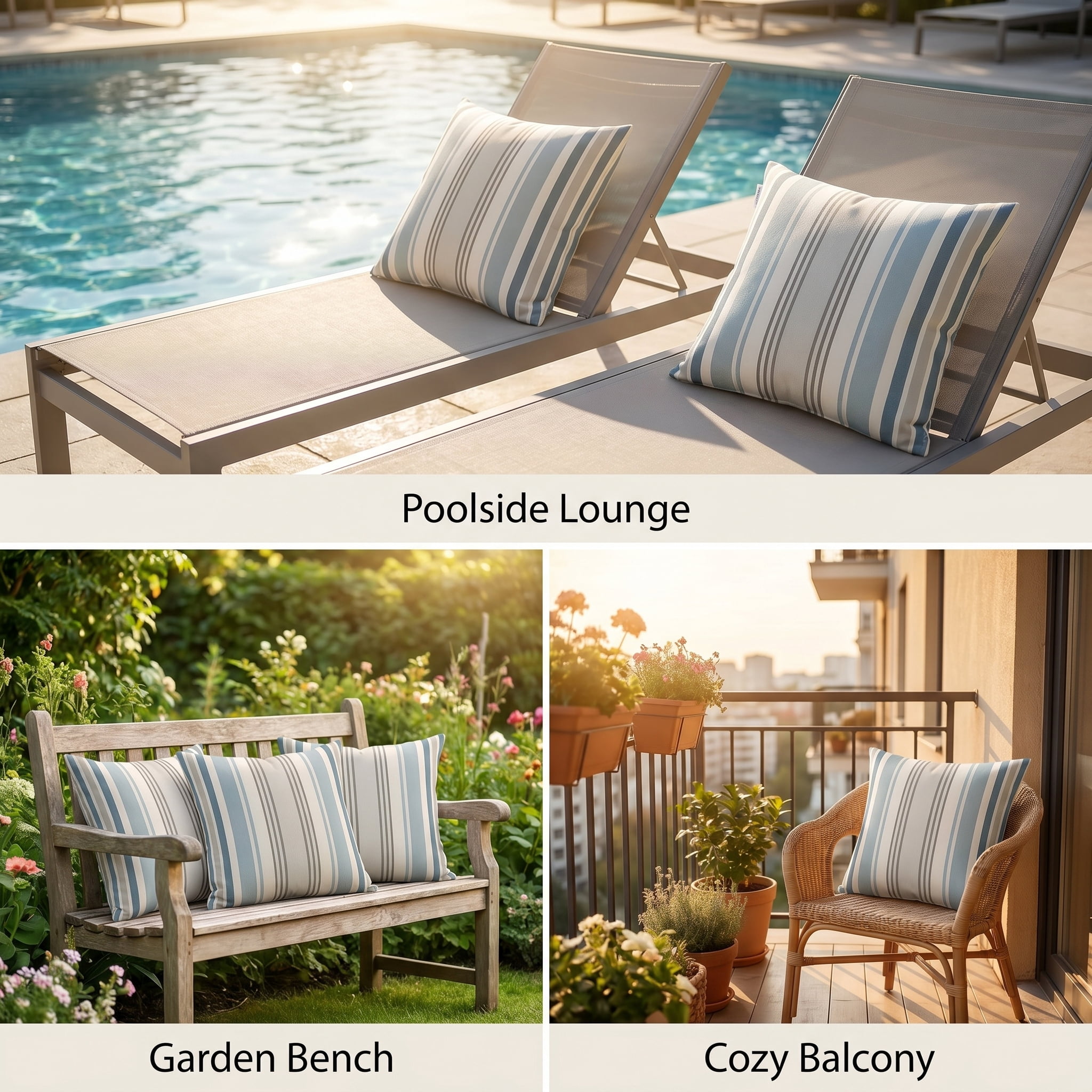DURAMOXLQ 18"x18" Outdoor Throw Pillows Set of 2, Weather & Fade Resistant Striped Decorative Pillows for Patio Furniture