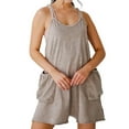 thumbnail image 3 of Womens Summer Casual Sleeveless Rompers Loose Spaghetti Strap Shorts Overalls Outfits Jumpsuits with Pockets Khaki XXL, 3 of 9