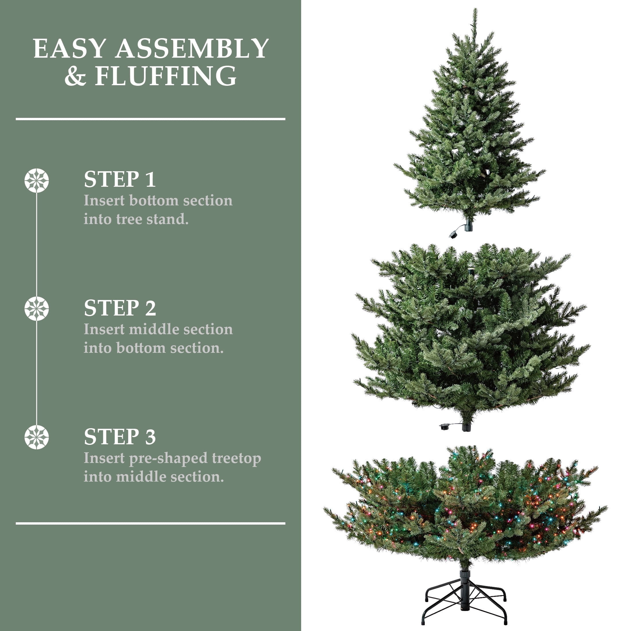 My Texas House 7.5' Pre-Lit Grand Spruce Green Artificial Christmas Tree with LumaDazzle Color-Changing Twinkle LED Lights, Quick Set, and Stand