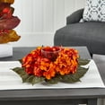 thumbnail image 3 of Nearly Natural 14" Autumn Hydrangea Artificial Candelabrum Arrangement in Orange, 3 of 4
