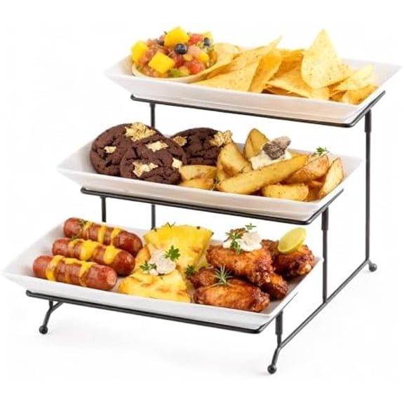 3 Tier Serving Trays Stand Porcelain Serving Platters 12 Inch White Serving Plates Dinner Platters for Appetizer Snack Fruit Cup Cake Tray Display Christmas Serving Dishes for Entertaining