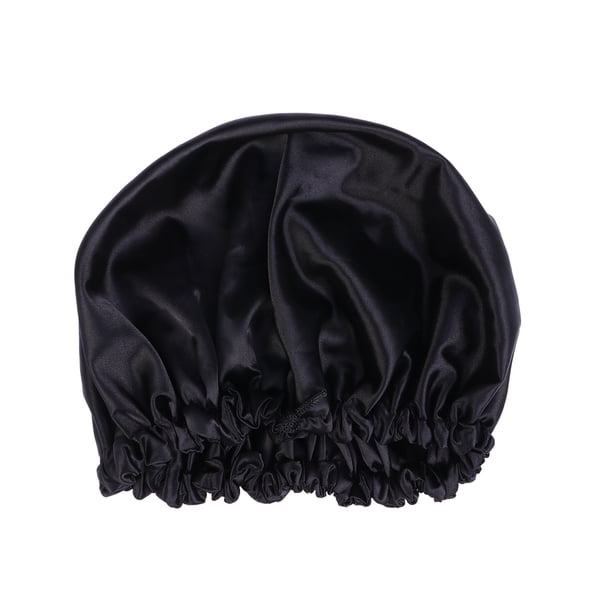 Sombrero doble de seda con capucha para dormir de raso gorro de dormir Capucha para la noche Sombrero de dormir (Negro)