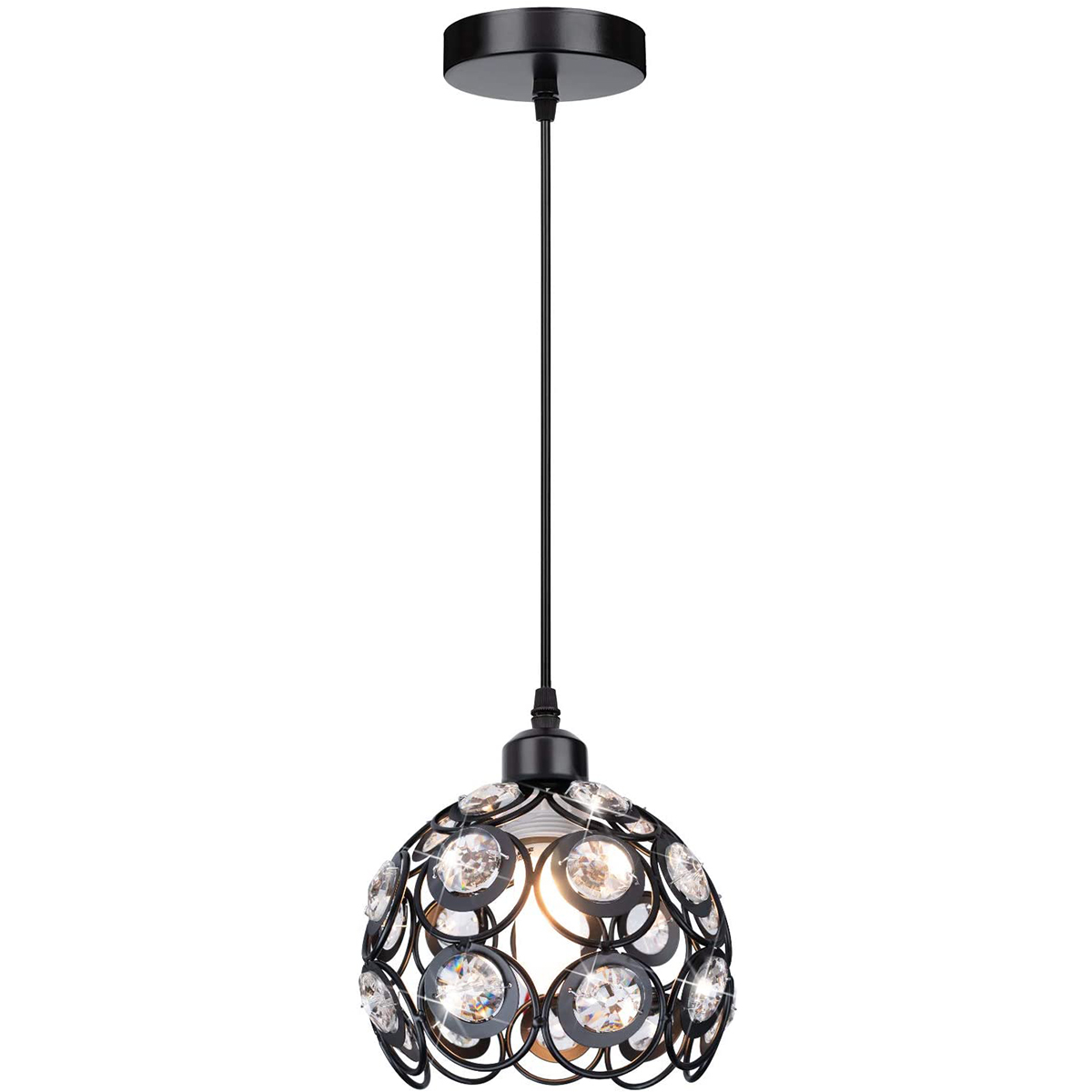 Bestgoods Mini Single Crystal Pendant Lighting, 1 Light Black Basket Cage Hanging Lamps Vintage Industrial Ceiling Light Fixture for Kitchen Island, ...