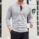 thumbnail image 1 of pstuiky camisa de manga larga para hombre, Blusa/camisa informal y moderna de color liso con cuello redondo y botones en bloques de color para hombre Tops de hombre l, 1 of 9