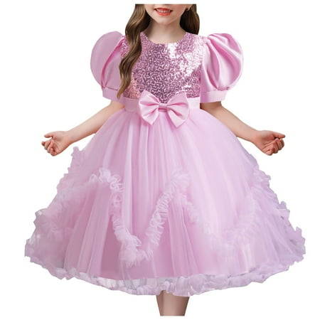 

DSOROZI Kids Children Toddler Baby Girls Spring Summer Sleevel Tulle Sequins Glitter Dress For Performance Children Formal Clothes Cute Girls Bow Dresses For Christmas Party Dress Red