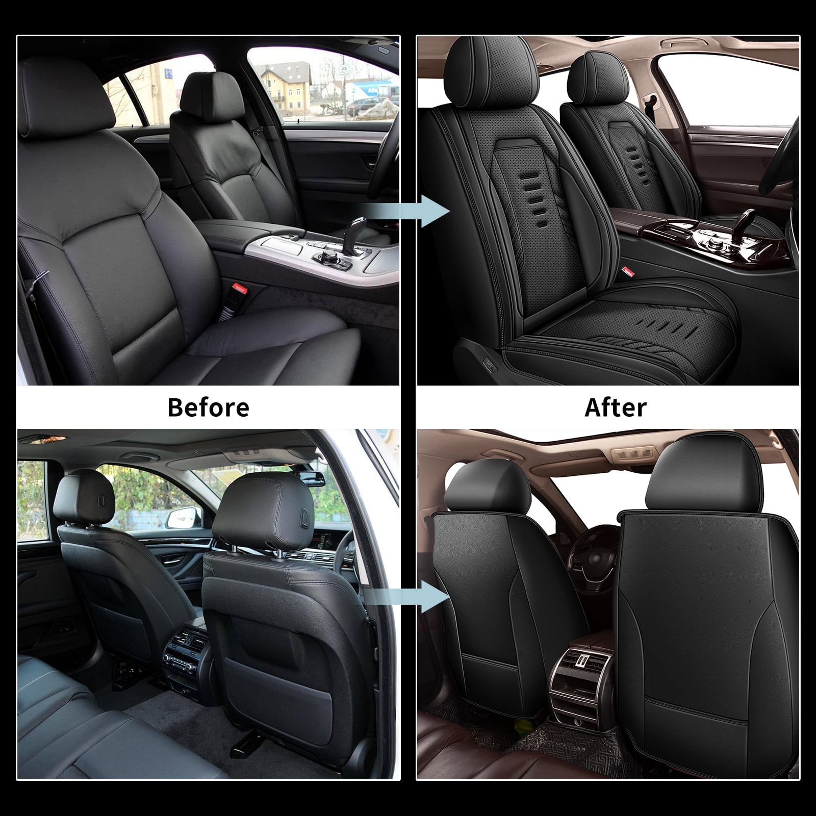 DIKSOAKR Front Seat Covers for Toyota RAV4 1998-2018, Breathable Perforated Faux Leather Car Seat Cover Interior Automotive Accessories (Black)