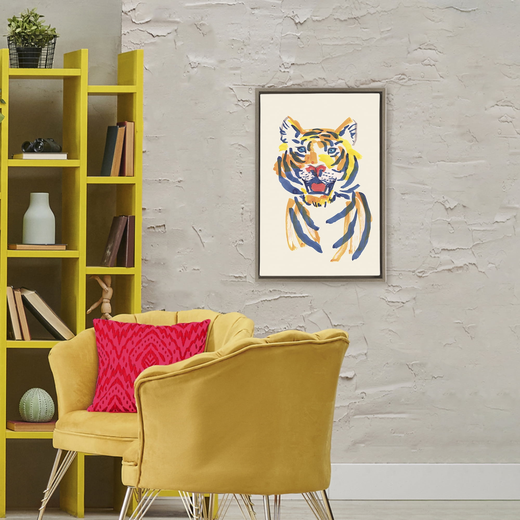 Tiger Roar Watercolor Brown Framed Floater Canvas Wall Art, design by Karolina Sato