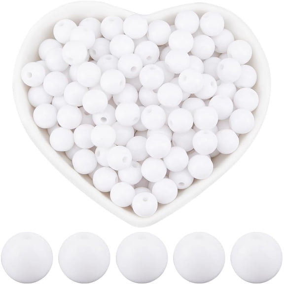 500Pcs 8MM Smooth White Acrylic Round Beads Plastic Round Spacer Beads Gumball Pearl Craft Bead Chunky Loose Beads for Jewelry Making Bracelets Necklaces Earrings Supplies DIY Crafts