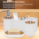 thumbnail image 3 of Juego de baño de bambú de 5 piezas, soporte para cepillo de dientes, vaso de vidrio, dispensador de jabón, jabonera, accesorios de baño, 3 of 8