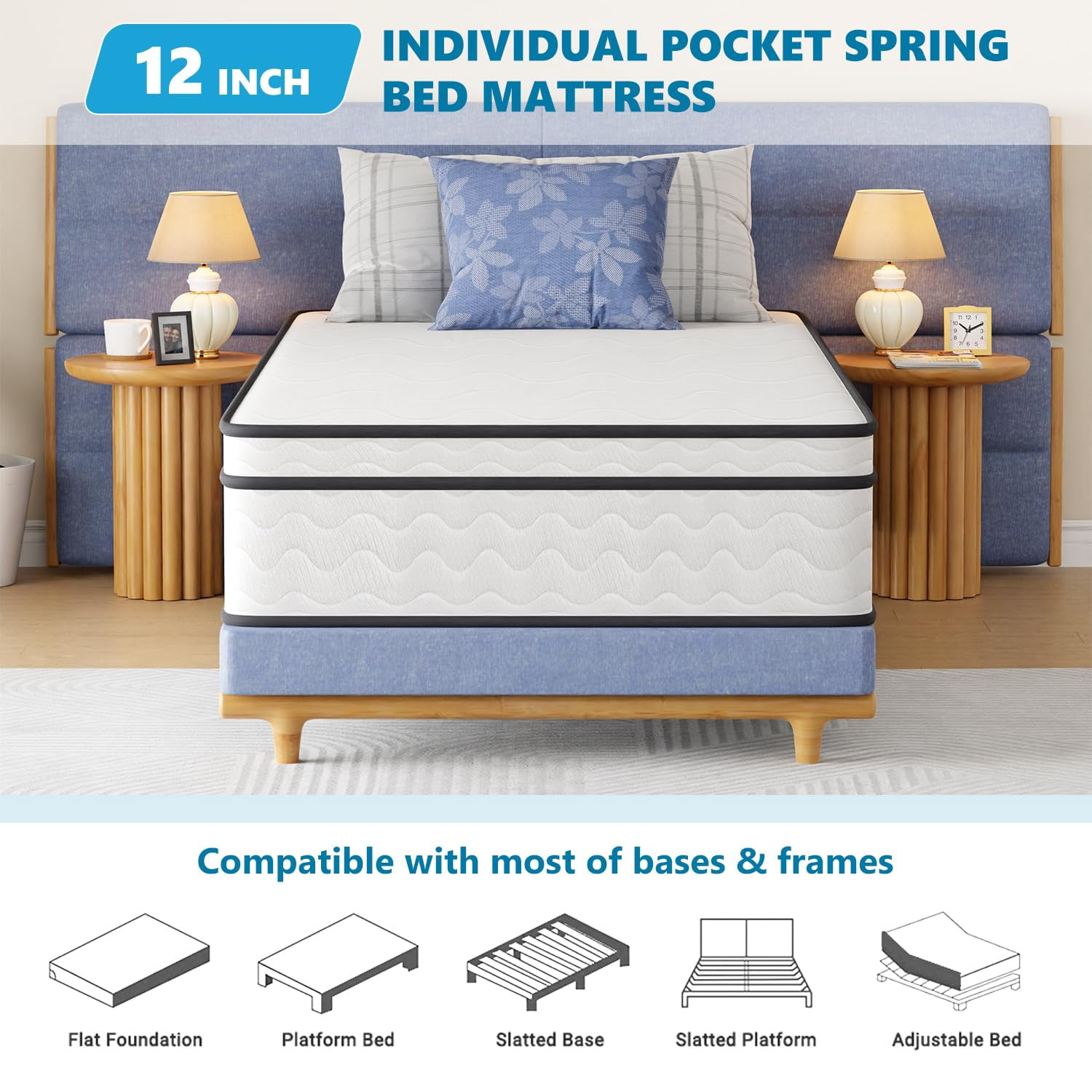 YRLLENSDAN Twin Size Mattress in a Box, Foam Spring Hybrid Mattress, Medium Firm Twin Mattress 12 Inch, Fiberglass Free Mattress, Twin Mattress for Bunk Bed