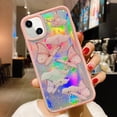 thumbnail image 2 of Compatible with iPhone 14 Case 6.1 inch Cute Iridescent Butterfly Design for Women Girls Laser Bling Glitter Stars Soft TPU Silicone Shockproof Phone Case Cover for iPhone 14, Pink, 2 of 14
