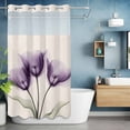 thumbnail image 6 of Retro Spring No Hooks Shower Curtain with Snap-in Liner Purple Tulip Flower Leaf Beige Shower Curtains for Bathroom, Waterproof, Easy Install, Washable 36"x72", 6 of 9