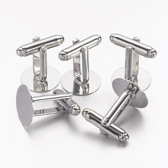 Brass Cuff Button Cufflink Findings for Apparel Accessories Platinum Tray: 14mm 18x18x14mm
