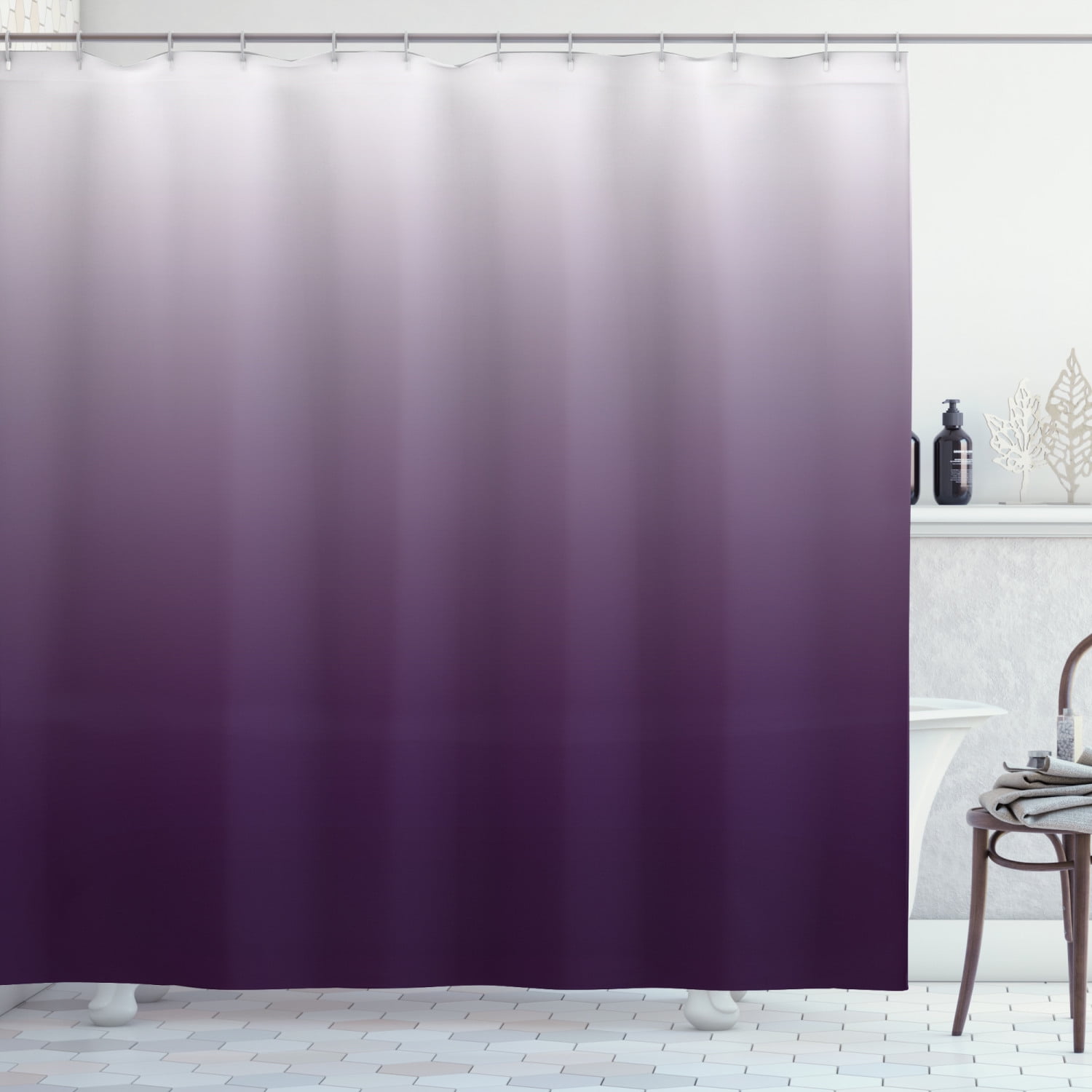 Ambesonne Aubergine Shower Curtain, Ombre, 69"Wx70"L, Eggplant White
