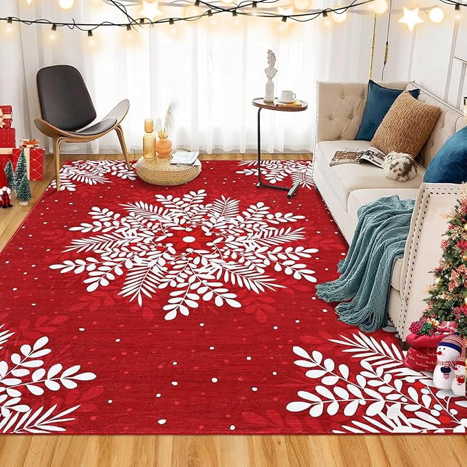 Runner Rug 8x10 Christmas Hallway Carpet Snowflake Washable Bedroom Carpet Xmas Holiday Decor Non Slip Kitchen Mat Indoor Decorative Throw Rug Dining Room Laundry Room Living Room