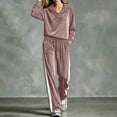 thumbnail image 5 of Tqcoqu Women's 2 Piece Velour Tracksuit,V Neck Hooded Long Sleeve Top & Wide Leg Pants with Side Stripe,Casual Loungewear Plus Size Outfit Set,Pink Women's S-XXL, 5 of 6